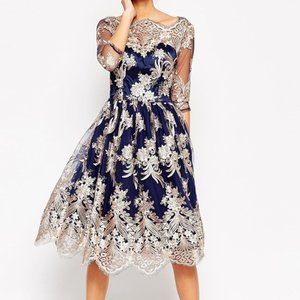 Chi Chi London Navy & Rose Gold Lace Midi Dress
